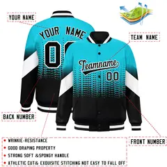 Sky Blue Black Gradient Polka Dot Varsity Letterman Jacket 2
