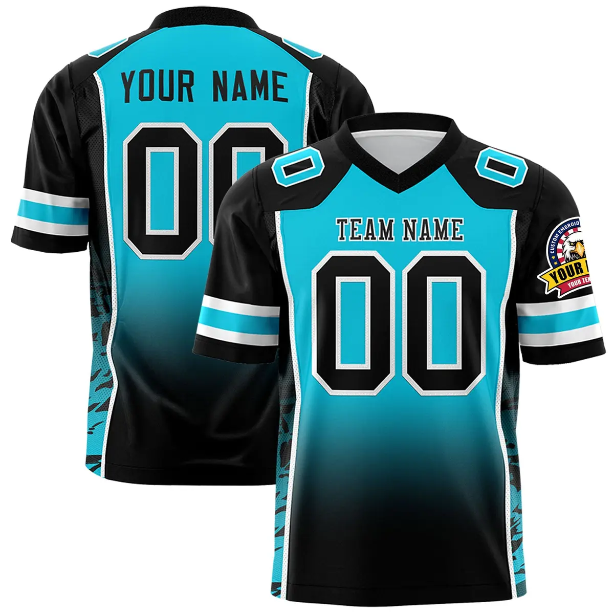 Sky Blue Black Gradient Side Pattern Football Jersey