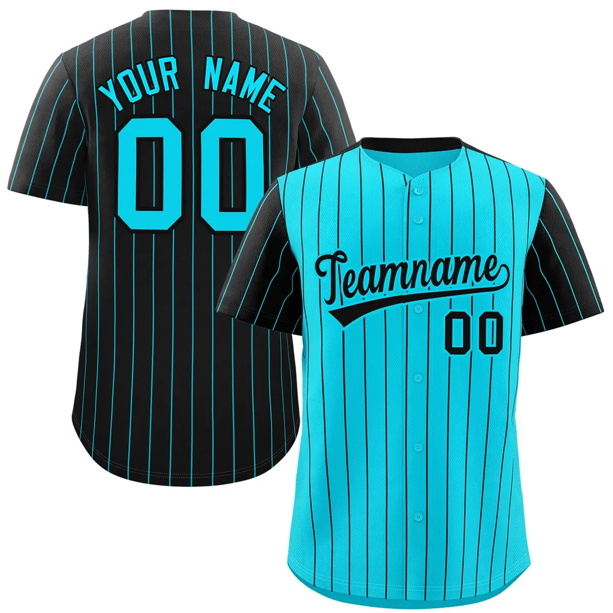 Sky Blue Black Pinstripe Raglan Sleeves Baseball Jersey