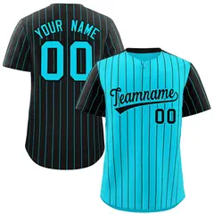 Sky Blue Black Pinstripe Raglan Sleeves Baseball Jersey 1