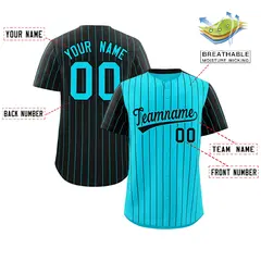 Sky Blue Black Pinstripe Raglan Sleeves Baseball Jersey 2