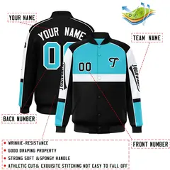 Sky Blue Black Raglan Sleeve Varsity Letterman Jacket 2
