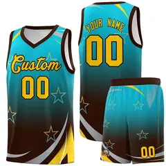 Sky Blue Brown Gradient Star Graffiti Basketball Jersey