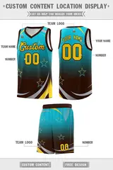 Sky Blue Brown Gradient Star Graffiti Basketball Jersey 2