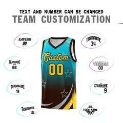 Sky Blue Brown Gradient Star Graffiti Basketball Jersey 3