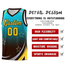 Sky Blue Brown Gradient Star Graffiti Basketball Jersey 4