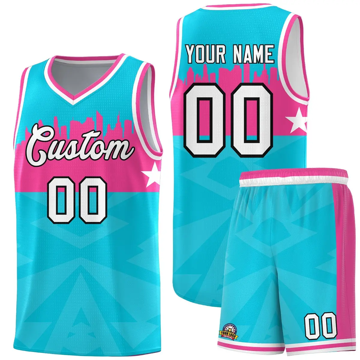 Sky Blue City Silhouette Pattern Basketball Jersey