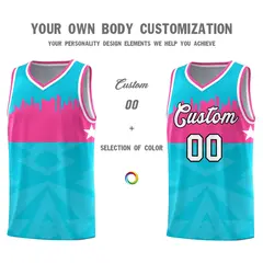Sky Blue City Silhouette Pattern Basketball Jersey 3
