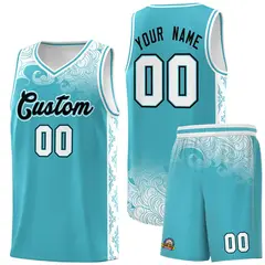 Sky Blue Cloud Pattern Sports Uniform Basketball Jersey Set 1