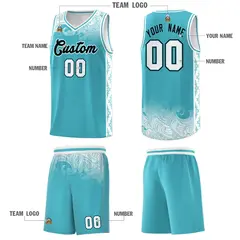 Sky Blue Cloud Pattern Sports Uniform Basketball Jersey Set 5