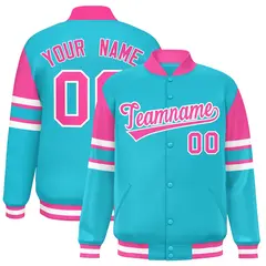 Sky Blue Color Block Varsity Letterman Jacket
