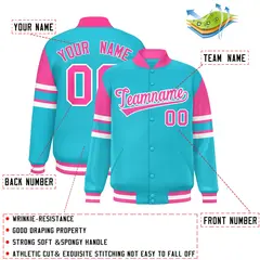 Sky Blue Color Block Varsity Letterman Jacket 2