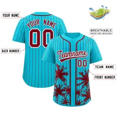 Sky Blue Crimson Pinstripe Coconut Tree Baseball Jersey 2