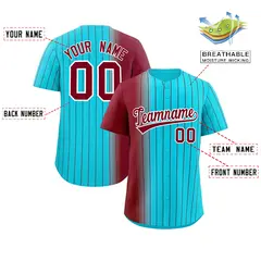 Sky Blue Crimson Pinstripe Gradient Baseball Jersey 2