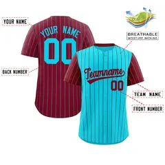 Sky Blue Crimson Pinstripe Raglan Sleeves Baseball Jersey 2