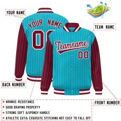 Sky Blue Crimson Pinstripe Raglan Varsity Letterman Baseball Jacket 2