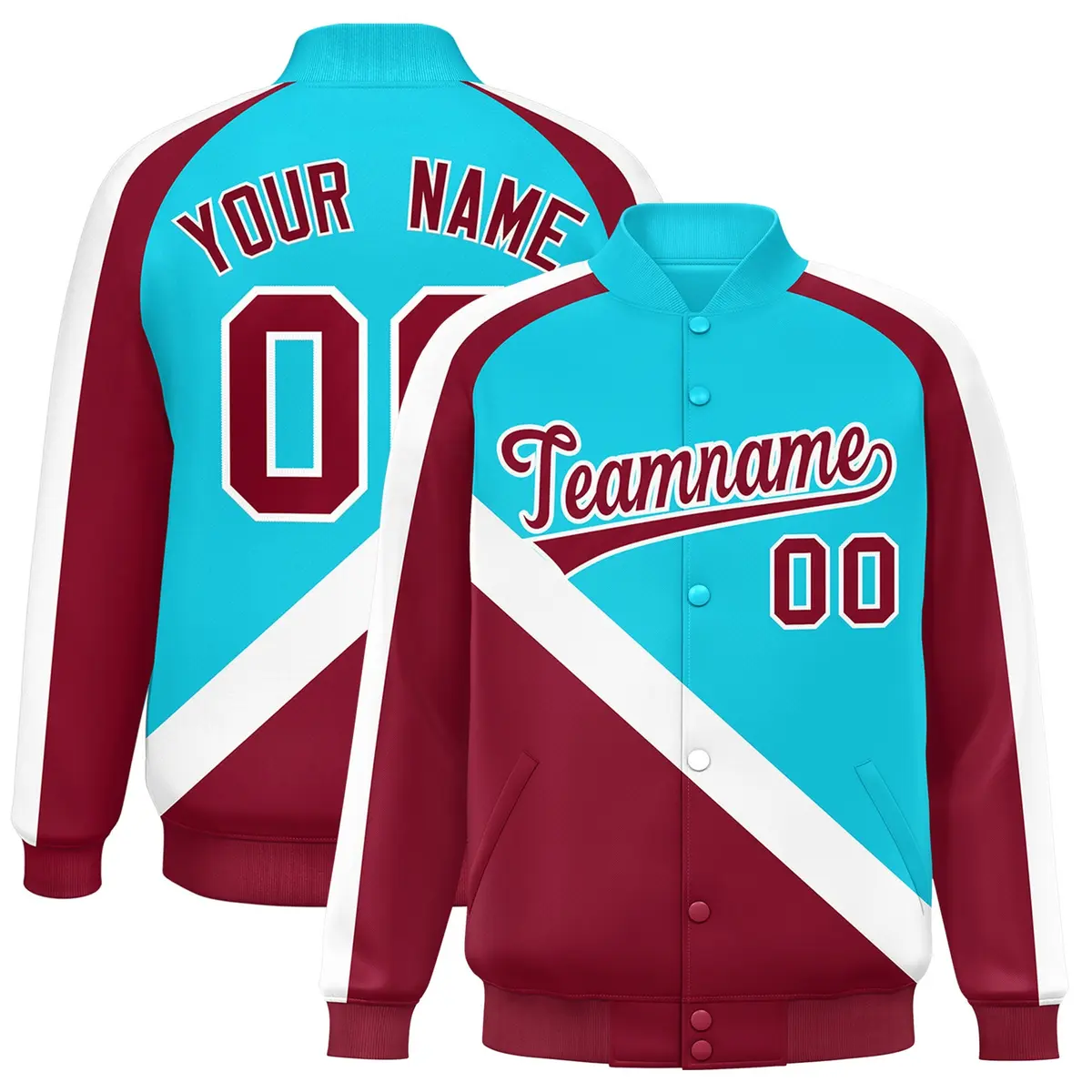 Sky Blue Crimson Raglan Full-Snap Letterman Baseball Jacket