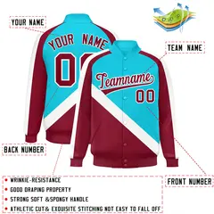 Sky Blue Crimson Raglan Full-Snap Letterman Baseball Jacket 2