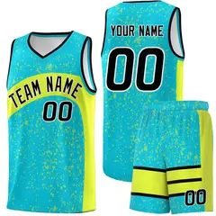 Sky Blue Fluorescent Green Irregular Dot Graffiti Basketball Jersey 1