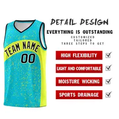 Sky Blue Fluorescent Green Irregular Dot Graffiti Basketball Jersey 2