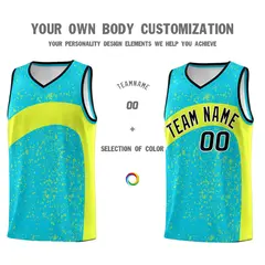 Sky Blue Fluorescent Green Irregular Dot Graffiti Basketball Jersey 3