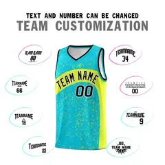 Sky Blue Fluorescent Green Irregular Dot Graffiti Basketball Jersey 4