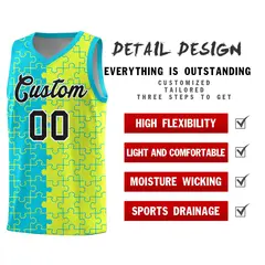 Sky Blue Fluorescent Green Puzzle Splid Basketball Kits 2