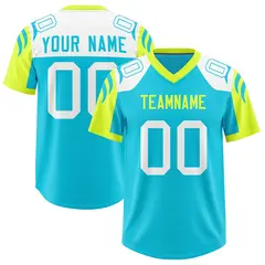 Sky Blue Fluorescent Green Raglan Sleeves Football Jersey