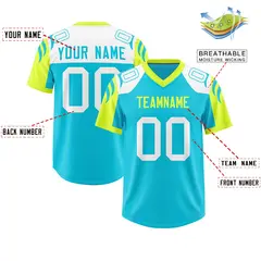 Sky Blue Fluorescent Green Raglan Sleeves Football Jersey 2