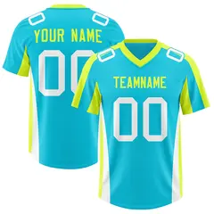 Sky Blue Fluorescent Green Side Stripe Football Jersey