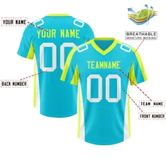 Sky Blue Fluorescent Green Side Stripe Football Jersey 2