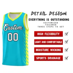 Sky Blue Fluorescent Green Side Symmetrical Line Pattern Basketball Jersey 2