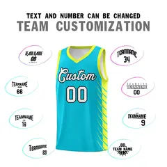 Sky Blue Fluorescent Green Side Symmetrical Line Pattern Basketball Jersey 4