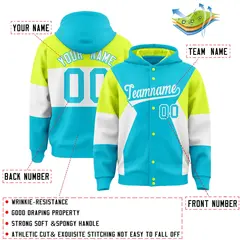 Sky Blue Fluorescent Green White Color Block Varsity Letterman Jacket Hoodie 4