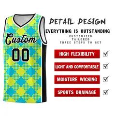 Sky Blue Fluorescent Green White Grid Basketball Kit 2
