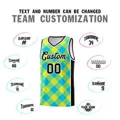 Sky Blue Fluorescent Green White Grid Basketball Kit 4