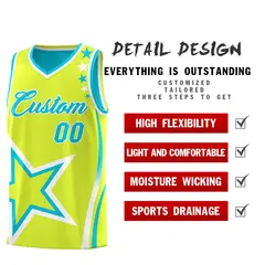 Sky Blue Fluorescent Green White Star Series Reversible Basketball Jersey 3