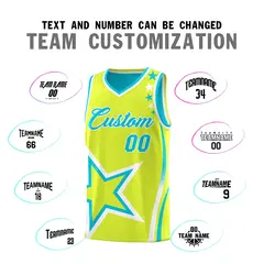 Sky Blue Fluorescent Green White Star Series Reversible Basketball Jersey 4