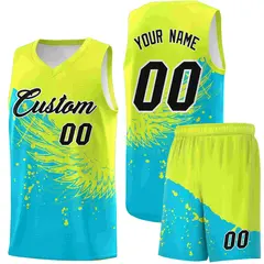 Sky Blue Fluorescent Green Wing Pattern Basketball Jersey 1