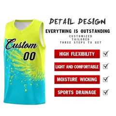Sky Blue Fluorescent Green Wing Pattern Basketball Jersey 2