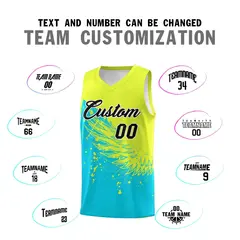 Sky Blue Fluorescent Green Wing Pattern Basketball Jersey 4