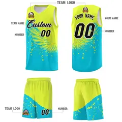 Sky Blue Fluorescent Green Wing Pattern Basketball Jersey 5