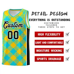 Sky Blue Gold-Black Grid Basketball Kits For Team 2