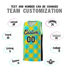 Sky Blue Gold-Black Grid Basketball Kits For Team 4