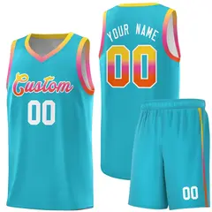 Sky Blue Gradient Font Sports Uniform Basketball Jersey 1