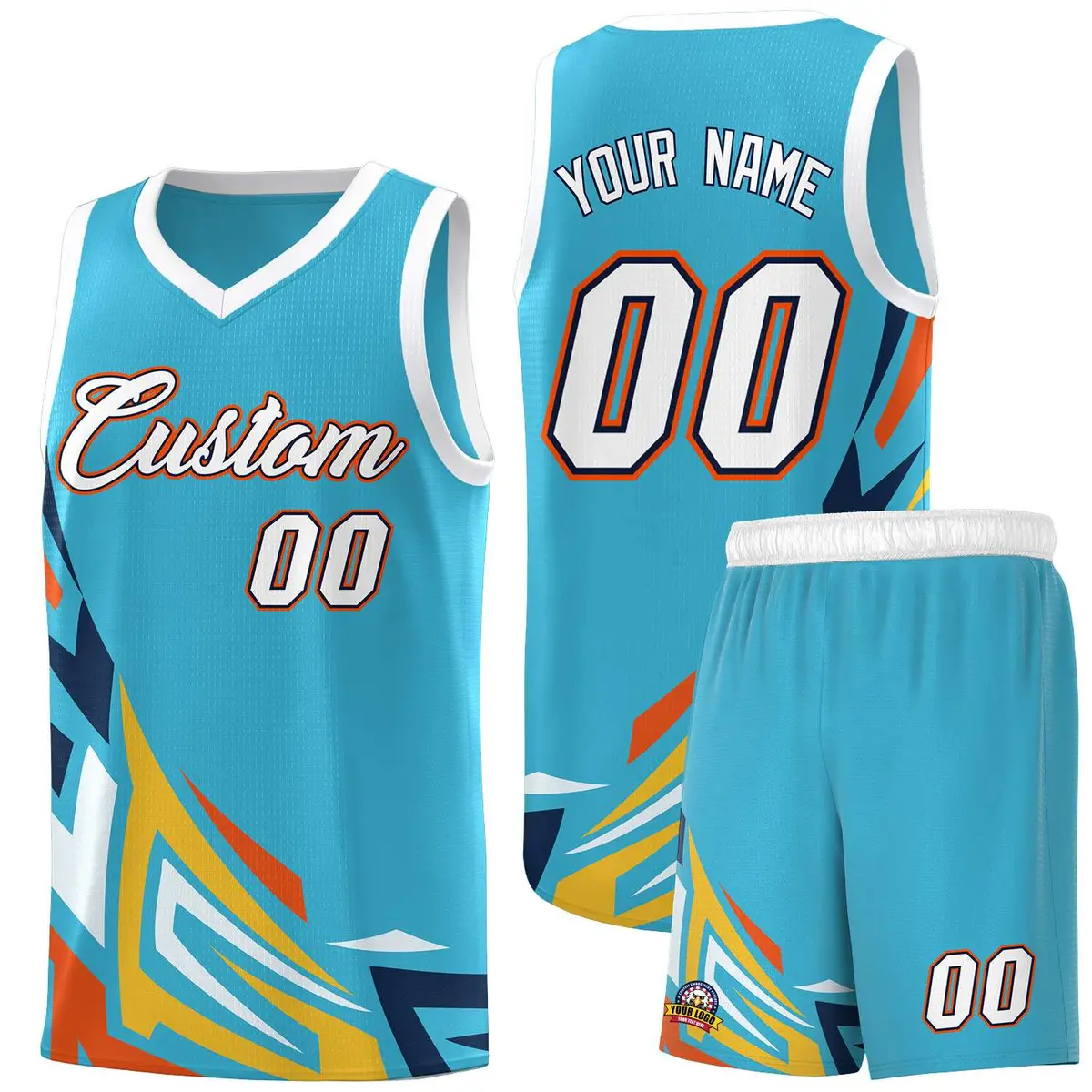 Sky Blue Gradient Graffiti Pattern Basketball Jersey