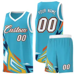 Sky Blue Gradient Graffiti Pattern Basketball Jersey