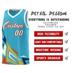Sky Blue Gradient Graffiti Pattern Basketball Jersey 2