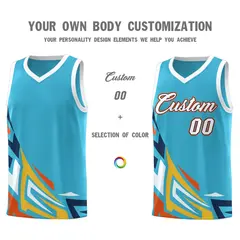 Sky Blue Gradient Graffiti Pattern Basketball Jersey 3