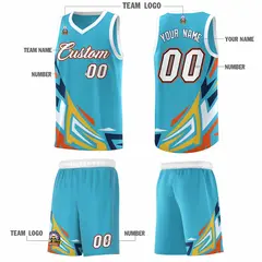 Sky Blue Gradient Graffiti Pattern Basketball Jersey 5